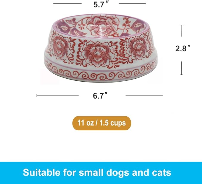 Ceramic Dog Bowl Purple & White Cat Pet Bowls for Small Breeds - 5.7" Wide x 2.8" Tall - 1.5 Cup Food and Water Puppy Dish for Dogs Pet Feeding, Microwave and Dishwasher Safe
