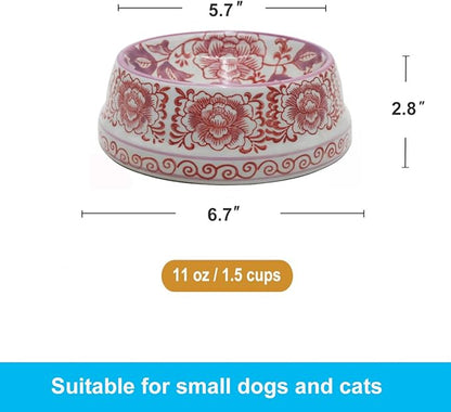 Ceramic Dog Bowl Purple & White Cat Pet Bowls for Small Breeds - 5.7" Wide x 2.8" Tall - 1.5 Cup Food and Water Puppy Dish for Dogs Pet Feeding, Microwave and Dishwasher Safe