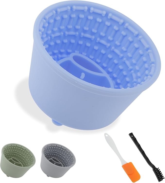 Slow Feeder Dog Bowls, Silicone Dog Lick Bowl with Brush & Scraper, Non-Slip Base Slow Feeder for Anxiety Alleviating & Oral Health, Sky Blue