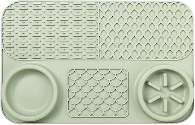 Cat Dog Slow Feeder Set Textured Slow Lick Mat & Drumstick Puzzle Toy Food Grade Silicone Easy to Clean Anti-Slip Base Pet Accessories (Mat-6 2pcs)