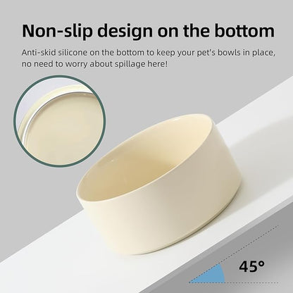 Ceramic 7.3inch Dog Bowl, Food and Water Bowl for Medium Breed Dog, Pet Feeder for Replacement (Single Bowl, Light Yellow)