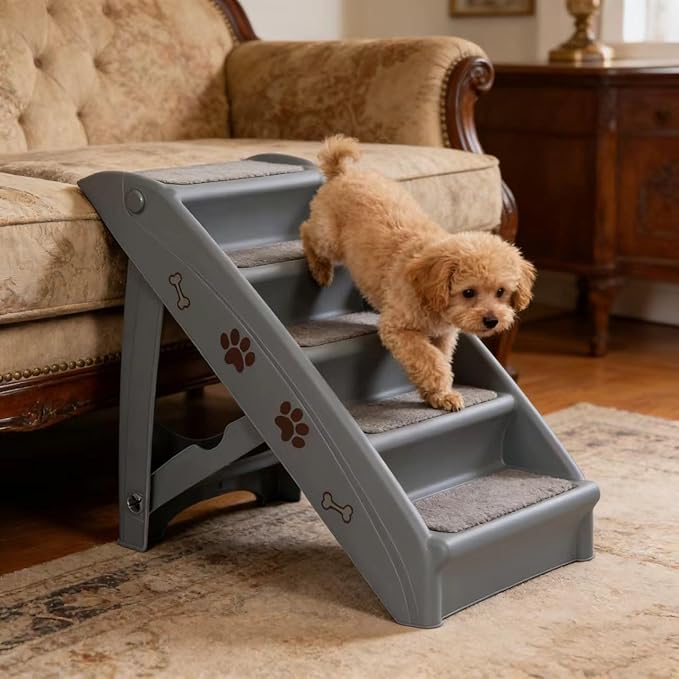 ZENY Folding Dog Stairs, Portable Indoor/Outdoor Pet Steps for Bed, Couch & Car, Pet Staris for Small Pet Dog/Cat, Grey