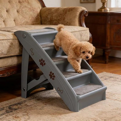 ZENY Folding Dog Stairs, Portable Indoor/Outdoor Pet Steps for Bed, Couch & Car, Pet Staris for Small Pet Dog/Cat, Grey