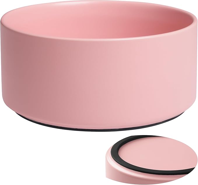 Dog Bowls, Non Slip Ceramic Dog Food and Water Bowl with Silicone Base, Heavy Pet Feeding Bowl for Puppies, Small and Medium Dogs (Pink, 6 Inches)