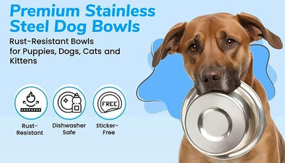 Greendale - 4 Pack - 10 Cup Capacity - Stainless Steel Metal Dog Bowls - Perfect for Dog Food and Water. Wrong Size? Click to Look at Our Size Options.