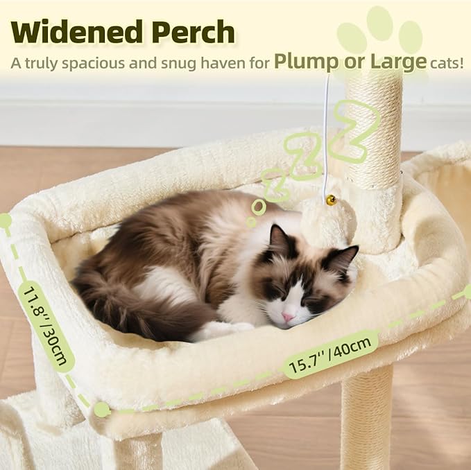 Taoqimiao MS043M Cat Tree, 32.2-Inch Cat Tower for Indoors Cats, Cat Condo with Large Cat Perch, Spacious Cat Cave, Scratching Posts for Small and Medium Cats, Beige