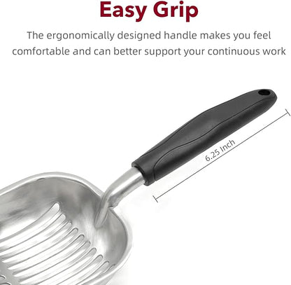 Cat Litter Scoop, Kitty Metal Scooper, Aluminum Alloy Sifter, Kitten Pooper Lifter, Deep Shovel, Long Handle, Poop Sifting, Durable, Heavy Duty, for Litter Box
