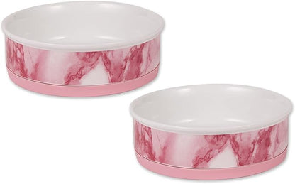 Bone Dry Ceramic Marble Non-Slip Pet Bowls, Dishwasher Safe, Large Set, 7.5x2.4, Pink, 2 Count