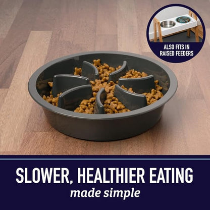 Leash Boss Slow Feeder Dog Bowls (1.5 Cup) Puzzle Dog Food Bowl with Feeder Holes, Fits into Elevated Pet Feeders, Slow Eating for Large, Medium & Small Sized Breeds - Blue
