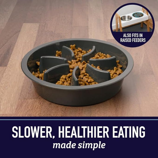 Leash Boss Slow Feeder Dog Bowl (2 Cup) - Puzzle Dog Food Bowl with Feeder Holes, Fits Elevated Pet Feeders, Slow Eating for Large, Medium & Small Sized Breeds - Blue
