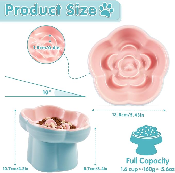 Cat Slow Feeder Bowl Set - 1 Pcs Pastel Series Cat Plate for Dry and Wet Food - Cute Maze Feeder Dish for Healthy Eating- Slow Feeding Bowls Whisker Friendly - Dishwasher Safe(Blue)