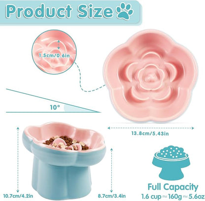 Cat Slow Feeder Bowl Set - 1 Pcs Pastel Series Cat Plate for Dry and Wet Food - Cute Maze Feeder Dish for Healthy Eating- Slow Feeding Bowls Whisker Friendly - Dishwasher Safe(Blue)