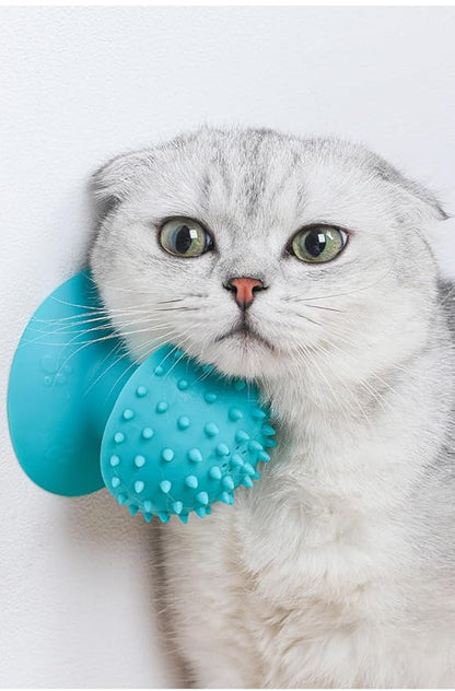 Cat Grooming Supplies for Indoor Pets - Furminator for Cats with Suction Cup - Cat Face Scratcher with Holes for Catnip - Thermoplastic Rubber Corner Brush for Cats Kittens Hamsters (Without Catnip)