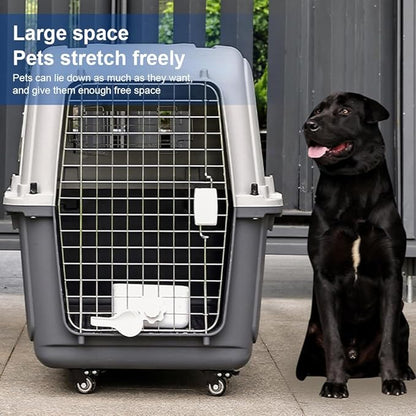 Large Portable Dog Crate Kennel (33×21.6×25.2In) Sturdy Pet Carrier with Handle Metal Door Travel Pet Box for Puppies Kittens Suitable for Air Consignment Out for Medical Treatment Road Trip