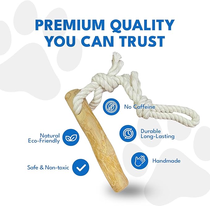 Coffee Wood Dog Chew Toy with Rope for Small Dogs, Natural Wood Stick for Light to Moderate Chewers, Safe Chewing for Dental Care, Tug Play & Boredom Relief (Small - Under 30lbs)