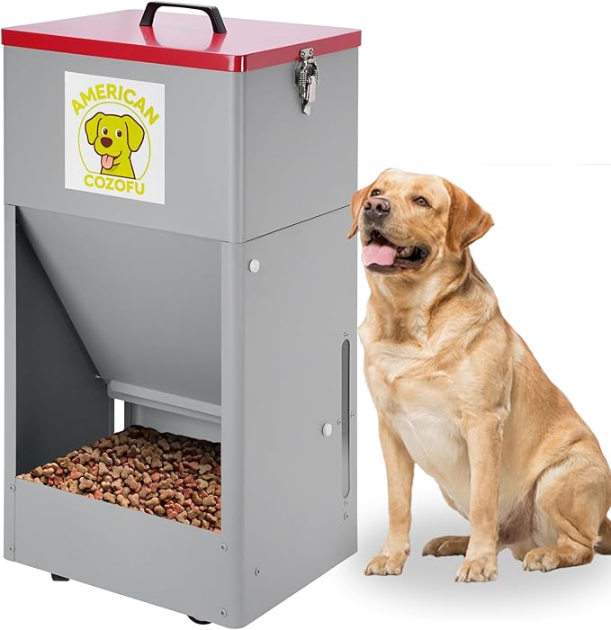 Automatic Dog Feeder with Wheels, 25lb Heavy Duty Galvanized Steel Gravity Food Dispenser - Easy to Move Rolling Pet Food Station for Indoor & Outdoor Use