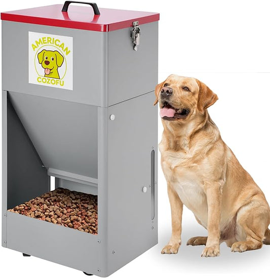 Automatic Dog Feeder with Wheels, 25lb Heavy Duty Galvanized Steel Gravity Food Dispenser - Easy to Move Rolling Pet Food Station for Indoor & Outdoor Use