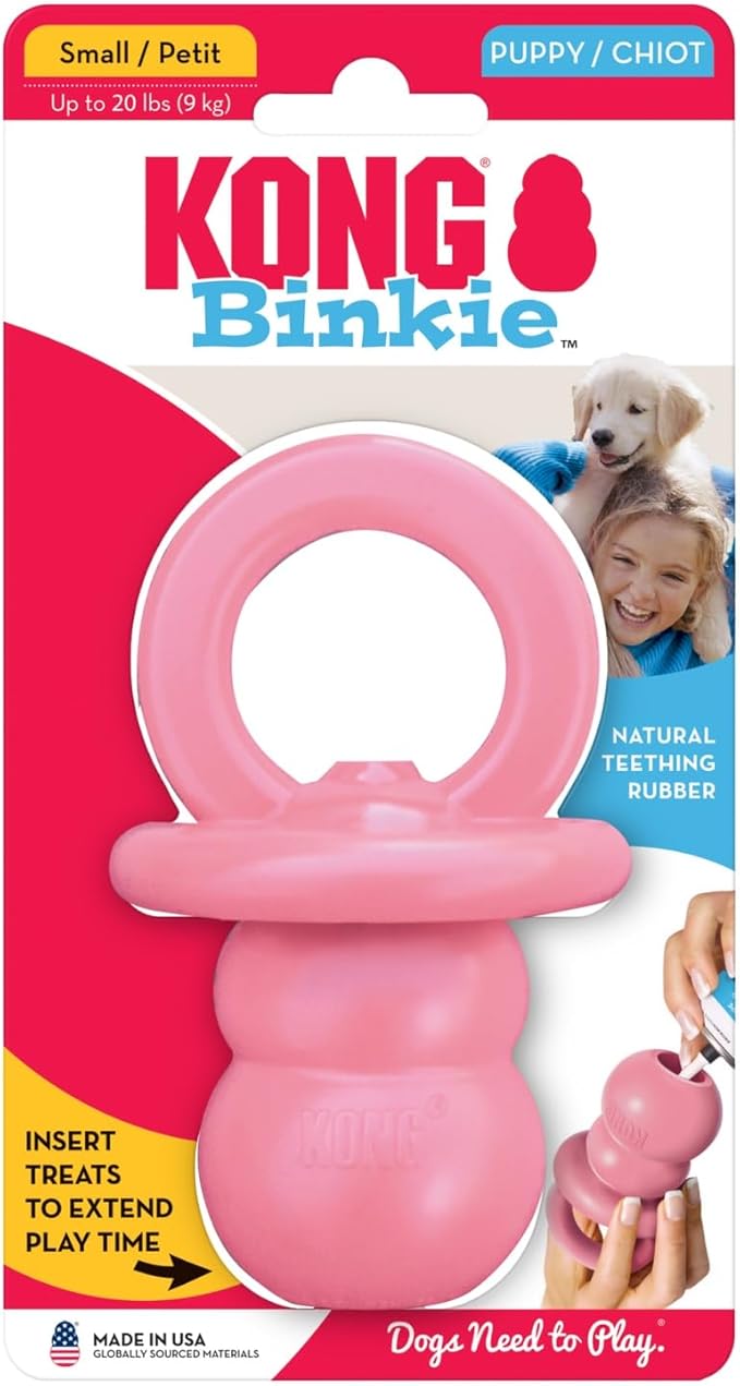 KONG Puppy Binkie - Pacifier Dog Toy for Puppies - Stuffable Treat Chew Toy for Treats - Durable Natural Rubber for Teething Puppy - for Small Puppies - Pink