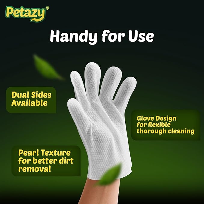 Pet Glove Wipes for Dogs & Cats – Hypoallergenic Thick Cleaning Gloves with Aloe & Coconut Oil for Paws, Face, Ears & Butt, Instant No Rinse Grooming Wipes to Deodorize and Hydrate, 25 Pack