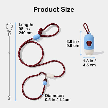 VETRESKA Hands-Free Dog Leash, 8FT Rope Leash for Medium Large Dogs, Waist/Crossbody Slip Lead Leashes for Walking, No Pull Dog Leashes with Bag Dispenser, 2 in 1 Walk Kit (Mist&Merlot)