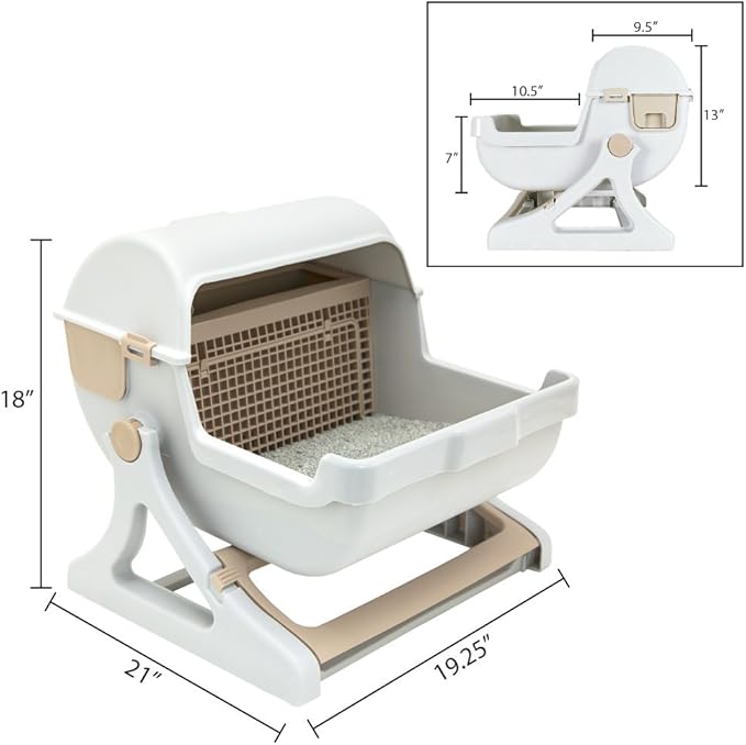 Le you pet semi-automatic quick cleaning cat litter box, Luxury cat toilet(white / milk brown)