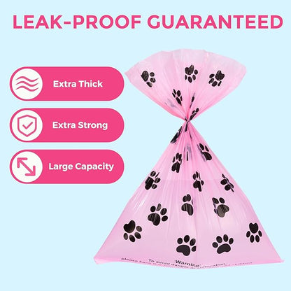 Dyforce 600 Count Dog Poop Bags Rolls with Dispenser, Scented Leak Proof Pet Waste Poop Bags for Dogs 13x9", Extra Thick and Large Doggy Cat Litter Bags for Poops with Holder, Pink