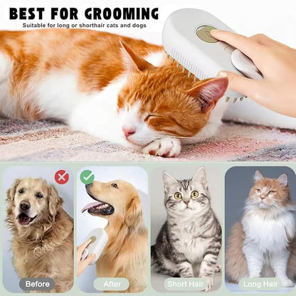 MNSK Cat Steam Brush, 3 in 1 Steamy Silicone Massage Grooming Brush for Cat and Dog, for Massage, Tangled And Hair Loss Remover (Cream)