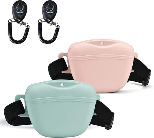 AUDWUD Magnetic Silicone Dog Treat Pouch with Adjustable Waist Belt Dog Training Bag for Small Medium Large Dogs Hands Free, Easy to Clean and Dishwasher Safe