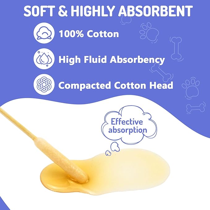 200PCS Professional Dog Ear Swabs in Storage Box, 6 Inch Long Cotton Swabs with Bamboo Handle for Dogs - Soft Cotton, Gentle and Lint-Free, Specially Designed Large Cotton Swabs for Dog Ear
