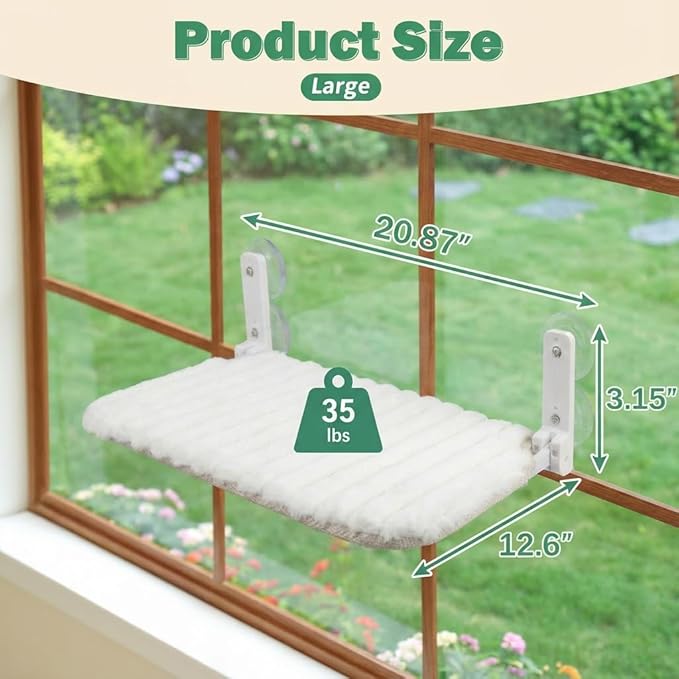 Smttzion Cat Window Perch for Large Cats, Heavy Duty Window Hammock Seat with Strong Suction Cups, Foldable Cat Window Box Bed for Indoor Cats