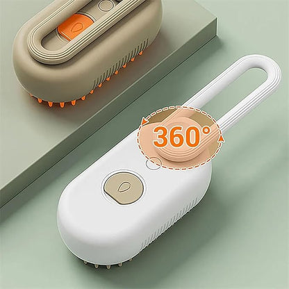Cat Brush, 4 in 1 Self Cleaning Silicone Cat Steam Brush Quick & Easy Pet Hair Remover Comb for Shedding, Massage, Cleaning, 360° Rotating Pet Steam Brushs for Cats Dogs (Brown+White)
