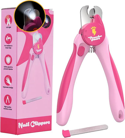 Professional-Grade Nail Clippers for Dogs Nail Trimmer with Safety Guard and Nail File - Nail Clippers for Large Dogs - Dog Nail Clipper Toenail Clippers (Pink, Medium-Large (LED))