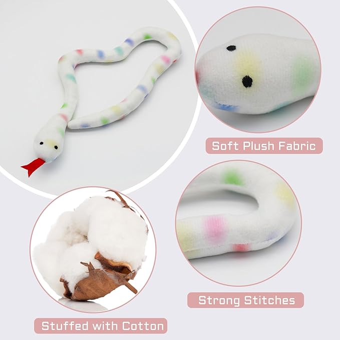 Andiker 2PCS Snake Cat Toys, 23.6 Inches Long Realistic Snake Shape Cat Plush Toys with Bite-Resistant Fabric Interactive Cats Toy for Indoor Cats to Bite Chew Keep Teeth Clean (Colourful & Brown)