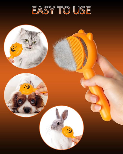 Cat Brush for Shedding, Pumpkin Cat Brushes with Gentle Bristles and Release Button, Gentle Self Cleaning Pet Brush for Indoor Cats and Dogs Daily Grooming Tool During Shedding Season