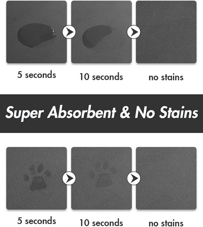 MontVoo-Absorbent Pet Feeding Mat-No Stains Pet Mat for Food and Water Bowl-Quick Dry Cat & Dog Food Mat Water Dispenser Mat-Pet Supplies Mat-Dog Water Bowl Mat for Messy Drinker,（Darkgrey,17"x28"）