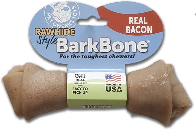 Pet Qwerks Nylon Rawhide BarkBone - Durable Dog Toys for Moderate & Aggressive Chewers - Infused Bacon Flavor - 9.75"