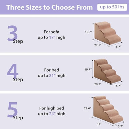 Dog Stairs for Bed, 4-Steps Dog Ramp for Bed, Pet Stair with Highly Supportive Foam and Non-Slip Bottom, Pet Stairs for Large Dogs and Medium Dogs (High 19.7 Inch)