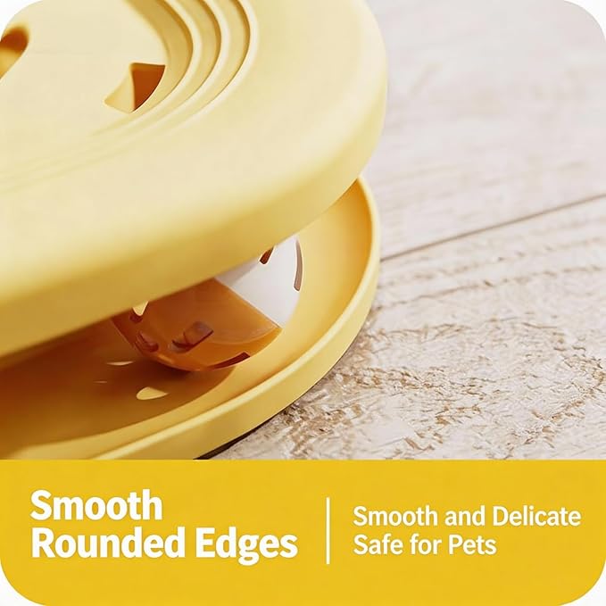Interactive Cat Toys for Indoor Cats, 2-in-1 Kitten Toys with Balls & Feathers, BPA-Free Safe Material, Non-Slip Base, Sturdy and Durable (Yellow)