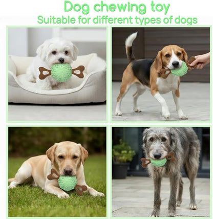 Dog Toys,Hybrid Dog Chew Toy for Aggressive Chewers, 2-in-1 Durable Wood-Plastic Bone & TPR Spike Ball, Natural Wood Scent, Integrated Safe Design for 20-100 lbs Medium Large Breeds