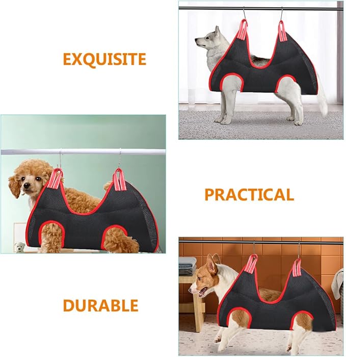 TOYANDONA Pet Hammock Bed Elevated Cat and Dog Sleeping Bed Breathable Hanging Macrame Hammock with Black and Red Fabric, Medium Size for Indoor Pets