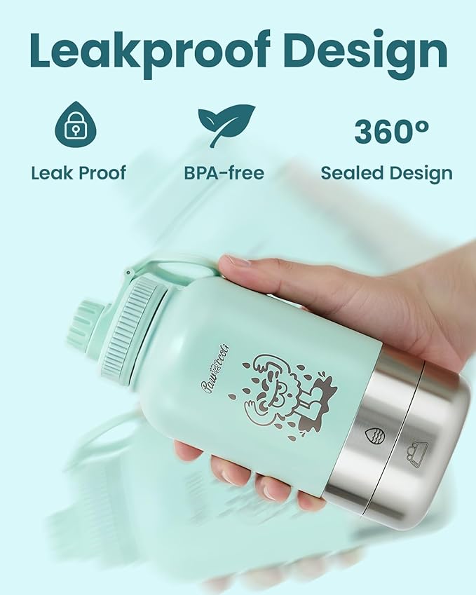 34oz Dog Water Bottle, Stainless Steel Dog Water Bottle Dispenser with Detachable Food & Water Bowls, Keeps Water Hot/Cold, for Walking, Hiking, Camping(Pale Blue)