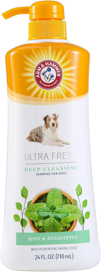 Arm & Hammer Ultra Fresh Charcoal Dog Shampoo with Rosemary for Deep Cleansing and Odor Control, Baking Soda Deodorizing Pet Shampoo, Pump Bottle Dog Wash, Eucalyptus Mint Scent, 24 Fl Oz