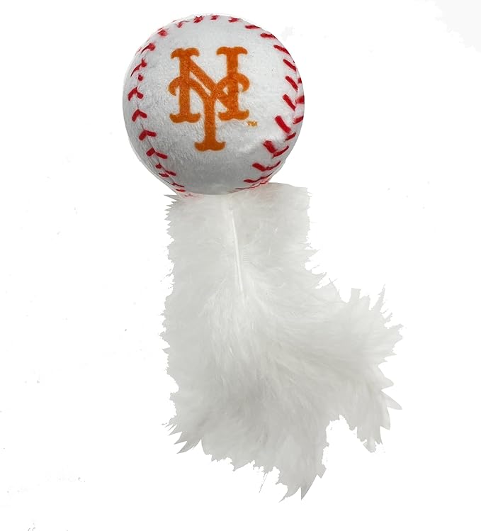 Best Plush CAT Toy - MLB New York Mets Complete Set of 3 Piece Cat Toys Filed with Fresh Catnip. Incld: 1 Baseball Cap Cat Toy, 1 Baseball Cat Toy with Feathers, & 1 Beer Bottle. Beautiful Team Logos