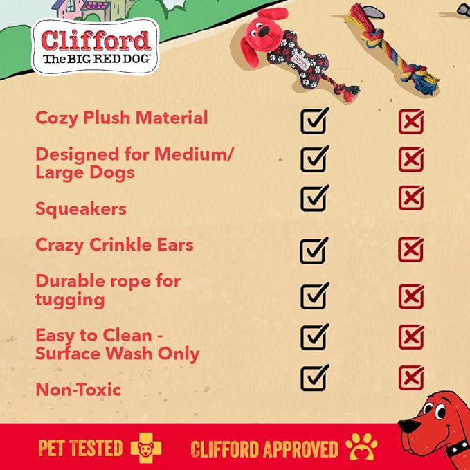 Clifford® Busy Body Rope ‘n Wrangle Durable Dog Rope Toy | Cozy Dog Stuffed Animals Play Toy for Medium/Large Dogs | Mental and Sensory Simulation, Fetch, Tug and Comfort