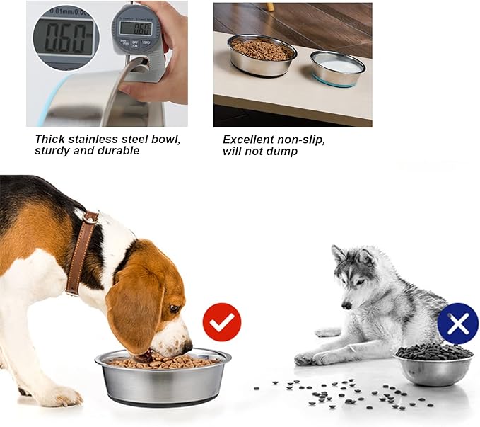 Stainless Steel Dog Bowls for Medium Dogs, Food Water Bowls,Heavy Non-Slip Pet Feeder Set of 2