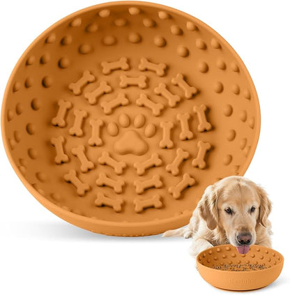 Dog Lick Bowl, Slow Feeder Dog Bowl Licking Mat for Small to Large Dogs, BPA-Free Non-Slip Silicone Slow Feeder Treat Dispenser for Anxiety Relief, Freezer & Dishwasher Safe(Orange, 8.3"x2.6")