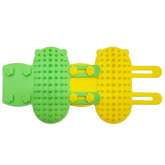 4 Pcs Cat Self Groomer Brush - Adjustable Silicone Pet Grooming & Massage Tool Face Itch Relief Scratching Hair Scrubber Table Leg Dual Strap Design for Cats & Dogs (Green/Yellow)
