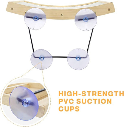 Pecute Cat Window Perch Sisal Scratcher 2 in 1, Cat Hammock for Window Seat with Solid Wood Frame, Iron Bracket, and Heavy Duty Suction Cups, Cat Perch Holds Cats Up to 30lbs