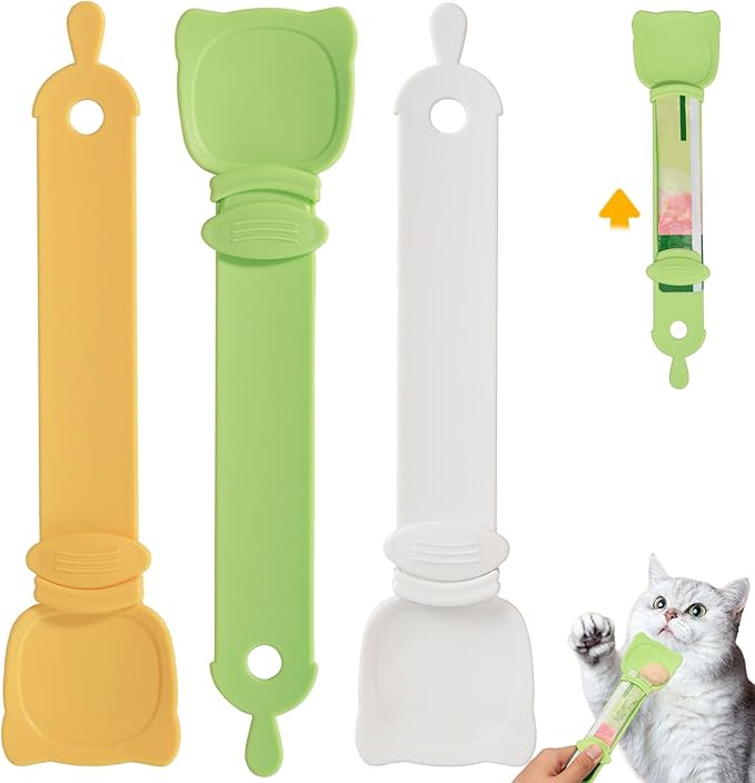 Cat Treat Spoon Squeeze, Sliding Kitten Strip Feeder Suitable for Puree and Delectables Bisque Lickable Wet Cat Treats, 3 Pcs Pet Food Dispenser for Puppies Small Pets