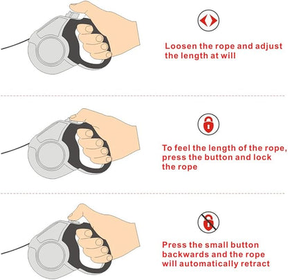 Idepet Heavy Duty Retractable Dog Leash for Small and Medium Dogs, Anti-Chewing Steel Chain Design,360 DegreeTangle-Free,Break and Lock System,26ft Leash Dog Walking (Red, Round Rope)